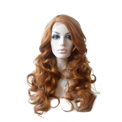 

Anogol Handmade Synthetic Brown Lace Front Wig Peruca Laco Sintetico Long Body Wave Heat Resistant Natural Wigs