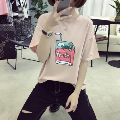 

VIVAHEART Round Collar Cartoon Print Student Short Sleeve T-Shirt Top Female VWTD174236 Pink M