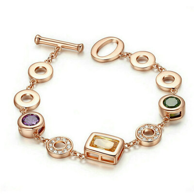 

Yoursfs@ Colorful Austrian Crystal Jewelry Bracelet Women 18K Rose Gold Plated Circle Charms Bracelet Fashion CZ Chain Bracelet Gi