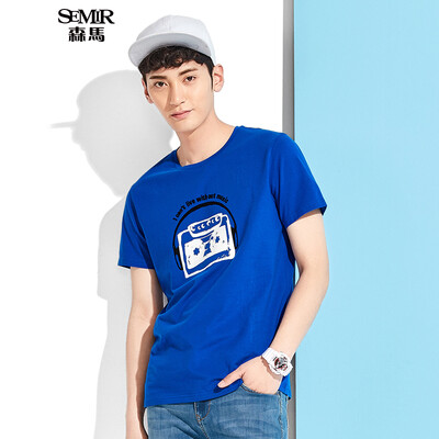 

Semir Semir летом с коротким рукавом футболки шею с коротким рукавом сострадательный прилив пассивом ретро личности 19047001202 китайский синий XL