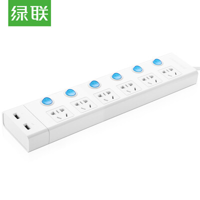 

Зеленый (UGREEN) Вставной плагин с 6-канальным независимым переключателем Двойной зарядный разъем USB Линия электропитания 2 метра Белый 20339