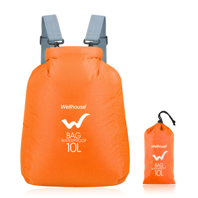 

WELLHOUSE waterproof folding backpack travel shoulder skin bag men and women outdoor mountaineering camping beach portable storage 10L orange