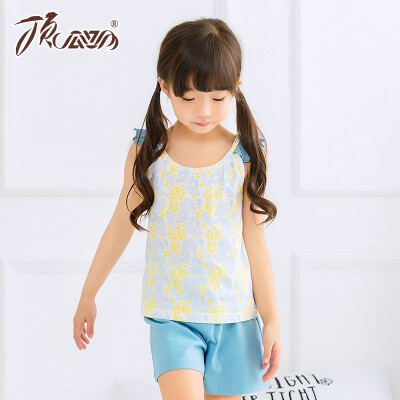 

【 】 top melon melon (dingguagua) children's pajamas girls summer cotton round neck vest home clothing suit 86039 blue 90