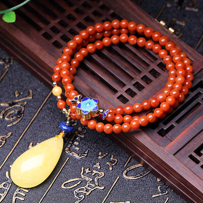 

Ouji Niu Amber Amethyst South Red Multi - round hand string with certificate Z00933