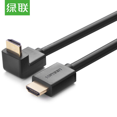 

Зеленый (UGREEN) Кабель HDMI 4K 3D цифровая версия с высокой разрешающей способностью 2.0 90-градусный локтевый интерфейс стороны большого подключения к компьютеру Телевизионная проекционная линия 1 метр черный 10172