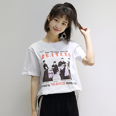 

City plus CITYPLUS literary Fan wide loose thin round collar hedging short sleeve T shirt female CWTD175152 white L