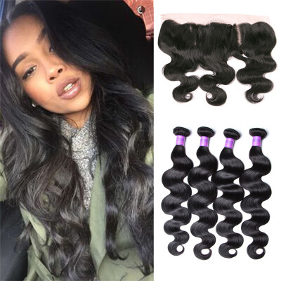 

4 Bundles With Lace Frontal Weave 5Pcs Human Hair With Frontal Malaysian Body Wave Mink Lace Frontal Closure With Bundles