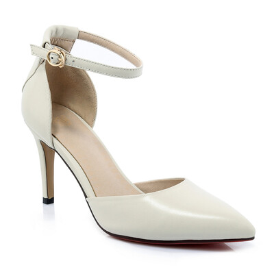 

WETKISS 2017 Cow Genuine Leather Summer Shoes High Heels Women Sandals Ankle Strap Pointed toe Dress Shoes Woman Elegant Sandals
