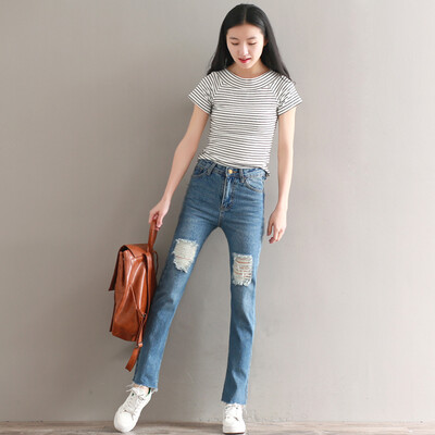 

City Plus CITYPLUS Arts Fan Fan hole art straight straight Harbour air nine points jeans CWKN173257 blue L