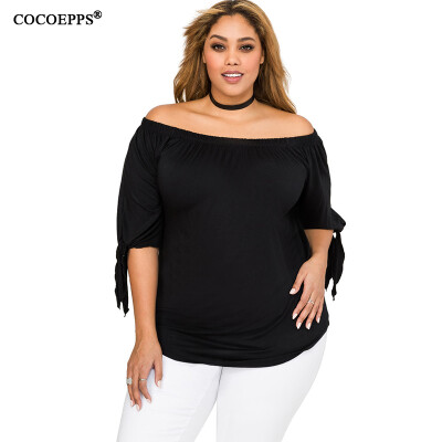 

COCOEPPS Casual Loose Lacing Half Sleeves Women Top Sexy Off Shoulder Solid Big size Summer Blouse Feminine Plus Size Clothing