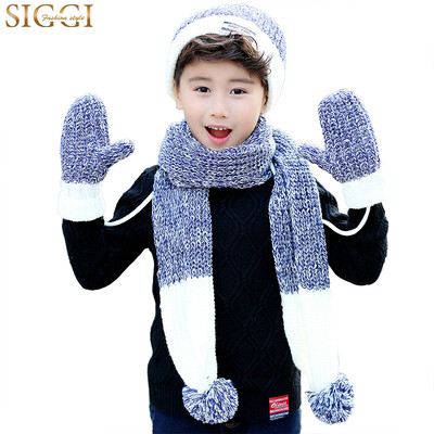 

Siggi CM88234 Children's Hat Scarf Gloves Three-piece Set of Korean Tide Cute Warm Knit Hooded Hat Boys Girls Kit Navy Cue: 21CM