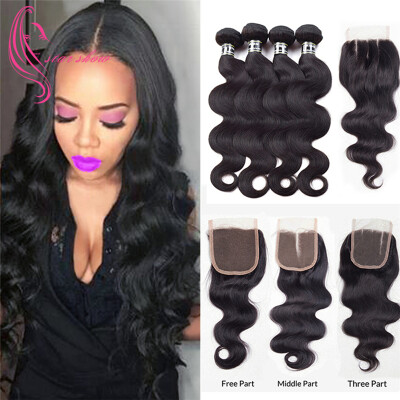 

8A Peruvian Hair 4 Bundles With Closure Body Wave Hair Wet And Wavy Unprocessed Virgin Hair Natural Color Excellent Texture