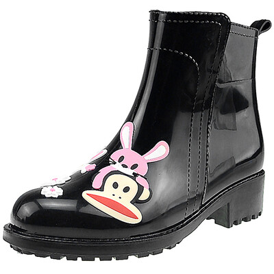

PaulFrank big mouth monkey rain boots ladies fashion hand-painted rain boots waterproof rubber shoes overshoes PF1009 black 38 yards
