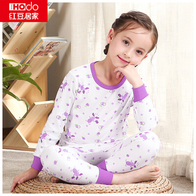 

Hodohome home children's underwear set boys and girls base section autumn clothes Qiuku pure cotton low round neck pajamas suit rose red 130/70