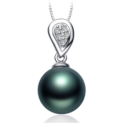 

Beijing Run pearl flower cluster G18K gold inlaid sea water black pearl pendant with diamond round 8.5-9mm