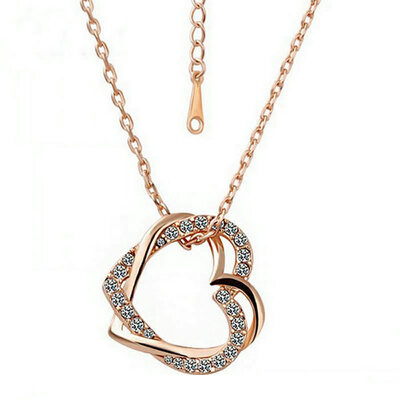 

Yoursfs@ Open Heart Necklace for Women 18K Rose GP Fashion Jewelry CZ Double Heart Pendant