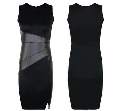 

Fashion elegant Slim pencil dress for women Splicing hit color sleeveless Slim Plus Size lady Purple red trendy clothes
