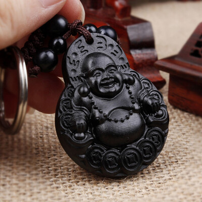 

Китайская традиционная деревянная продукция Ebony Wood Good Luck Peace Winding Maitreya Car Key Ring Pendant Keychain