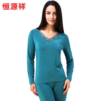 

HengYuanXiang women's thin warm thermal underwear set with V collar, lace