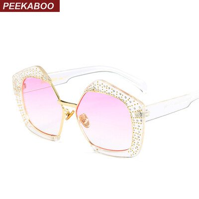 

Peekaboo страз полигона очки женщин крупногабаритных черный половину rimless роскошь солнцезащитные очки