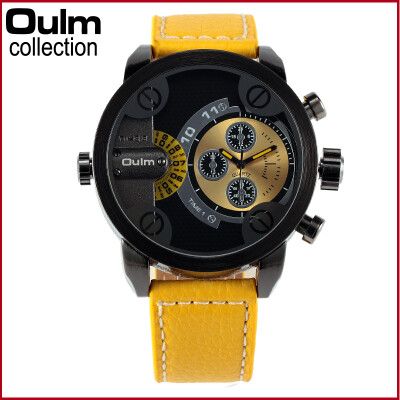 

3130 Oulm Men Watches with Double Movt Leather Band Quartz Men Watches Military Watch