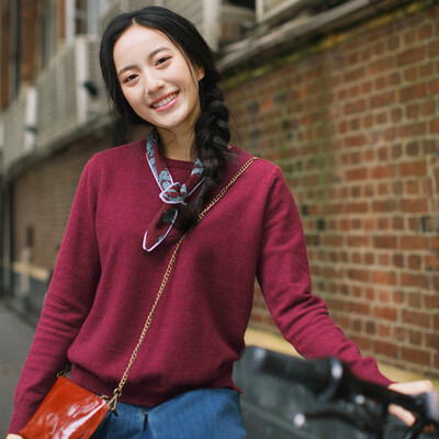 

Yan Man INMAN 2017 autumn new sticky polyester blended short before the long round collar knit sweater girl 1873132209 Dai red