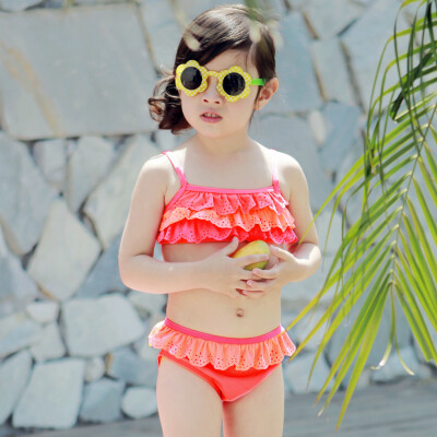 

Yizi EZI children split bikini cake lotus leaf cute cute girl swimsuit Ezi10176 orange 130cm