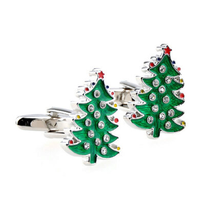 

Yoursfs@ Wholesale Christmas Gifts Top Grade Luxury zircon Christmas Trees Cufflinks For Mens Shirt Brand Cuff Buttons Cuff Links