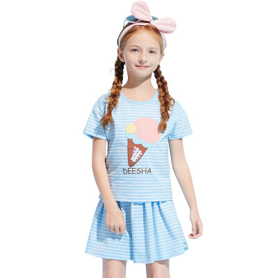 

Descartes DEESHA children's clothing girls set 2017 summer new children's stripes short-sleeved sports and leisure two-piece 711721906 blue stripes 110