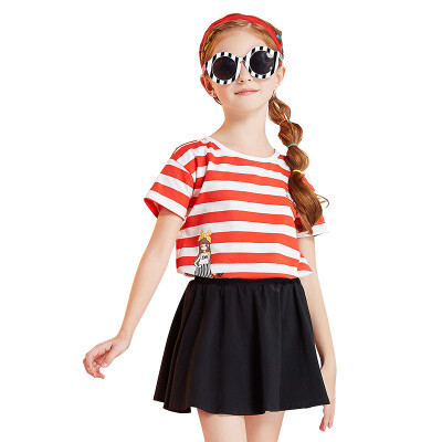 

Descartes DEESHA girls set in the big children 2 sets of 2017 girls summer comfortable wild fashion stripes suit 811721907 red stripes 130