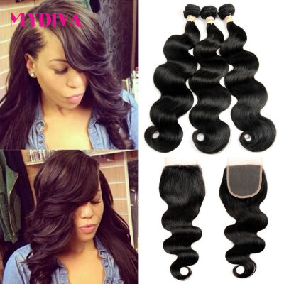 

Mydiva 7A Maylasian Body Wave 3 Bundles With Closure Hair Bundles With Lace Closure Virgin Hair With Closure Cheap Human Hair