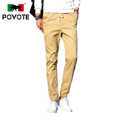 

Bovett rhinoceros (POVOTE) casual pants men's feet cotton pure color casual trousers young men's loose loose trousers waist pants PVHN1605 soil yellow M