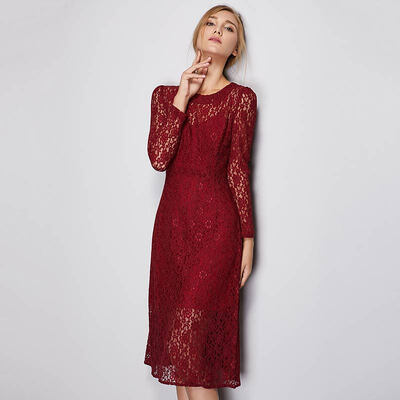 

Recall Marc Rebecca Europe&the United States high-end lace hollow long-sleeved dress in the long section 55223E possession of blue