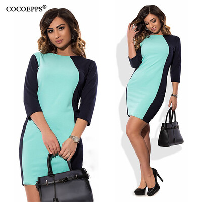 

COCOEPPS L-6XL Plus Size Patchwork dresses 2017 Summer Autumn Elegant Casual Women dress big size o-neck office bodycon dress