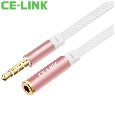 

CE-LINK 2546 audio extension cord four-stage wheat with 2 meters flat line car with AUX cable 35mm stereo phone flat headphone extension line rose gold&white line