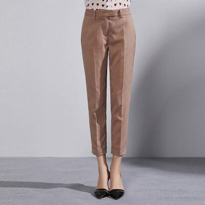 

Marc Rebecca vertical stripes wild casual pants Slim Pants 72025K camel vertical bar