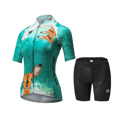 

MYSENLAND M0110401 Summer short-sleeved riding suit suit Female bike mountain bike clothes green fairy deer M