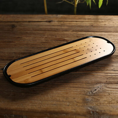

Bamboo Flat Elliptical Black Ceramic Gongfu Tea Table Serving Tray 405155cm
