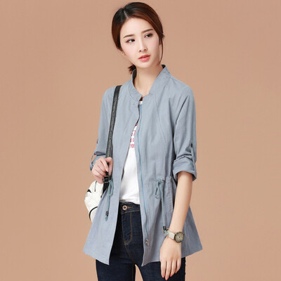 

City plus CITYPLUS 2017 autumn new women&39s solid color in the long section of the collar jacket female loose casual windbreaker CWWT178257 gray blue