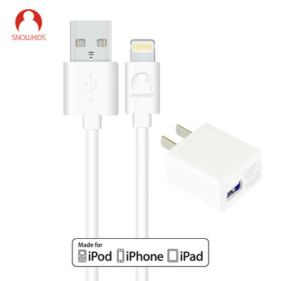 

Snowkids single port USB charger head 5V 1A power adapter iPhone5 6s 6Plus 7 Plus Apple MFi data cable charging cable 2 meters white suit
