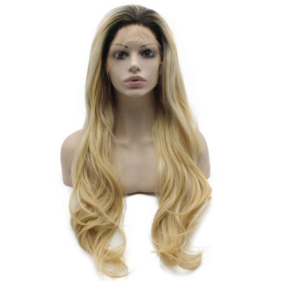 

Long Wavy Heat Friendly Fiber Hair Ombre Blonde Lace Front Wig