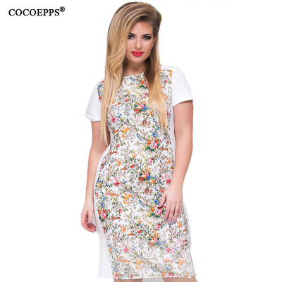 

COCOEPPS 2017 Women Large Size Mini Dress Plus Size Ladies O Neck Short Sleeve Summer Printing Dresses Vestidos Femininos