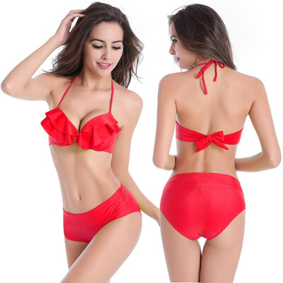 

High Quality Small Flounced Top Underwired Cup Sexy Lady Push up Popular High waisted Bikini