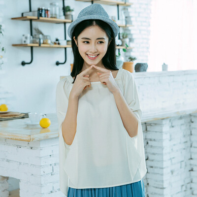 

Yiman INMAN 2017 summer new art embroidery side collar cuffs slits in the sleeve shirt female light beige  1862012090