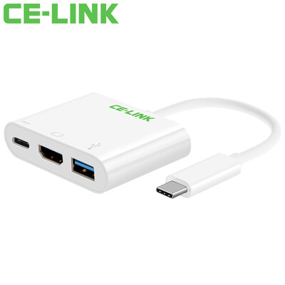 

CE-LINK Type-C adapter USB-C to HDMI USB30 HD converter adapter adapter adapter cable mac expansion HUB rechargeable white 1309