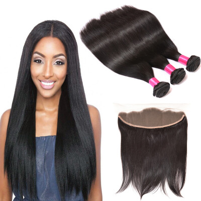 

Brazilian Virgin Hair Straight With Closure Straight Bundles With Closure 13x4 Full Lace Frontal Top Quality Bleached Knots