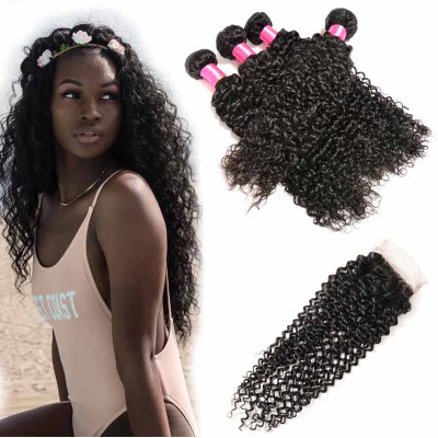 

Brazillian Curly Hair With Closure 100% Virgin Hair 4 Bundle Deals Curly Weave Human Hair With Closure