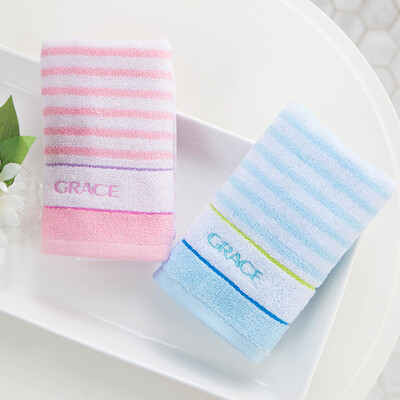 

Grace Grace towel textile cotton absorbent embroidery soft horizontal stripes face towel single blue orchid 68 33cm