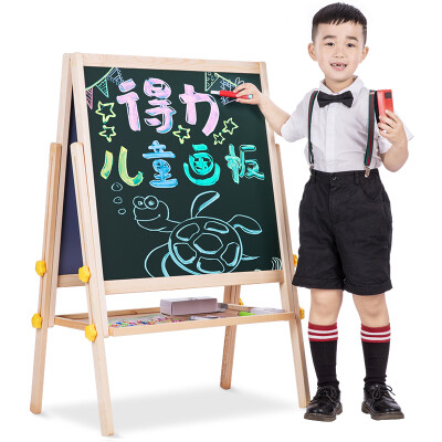 

Deli deli 8772 solid wood can be raised&lowered 1280620mm double-sided magnetic multi-purpose wooden student whiteboard childrens drawing board easel chalk green board