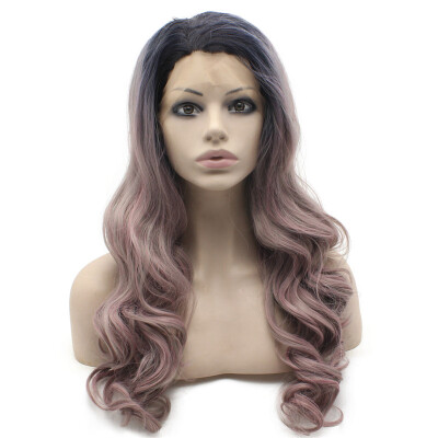 

Long Wavy Ombre Two Tone Heat Safer Fiber Hair Natural Lace Front Wig